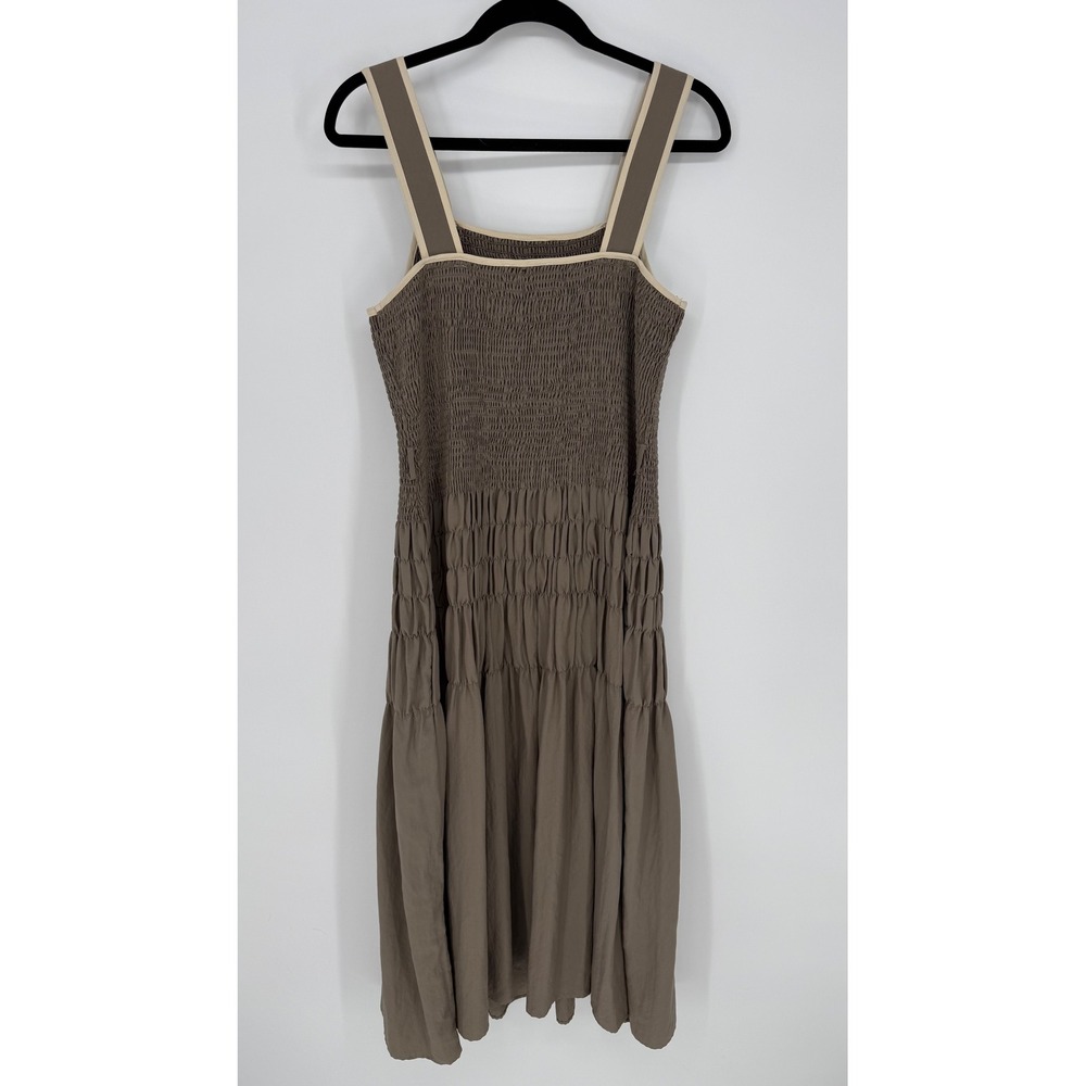 MOON RIVER OLIVE RUCHED DRESS MEDIUM NWT SMOCKED‎ MIDI - Picture 7 of 9